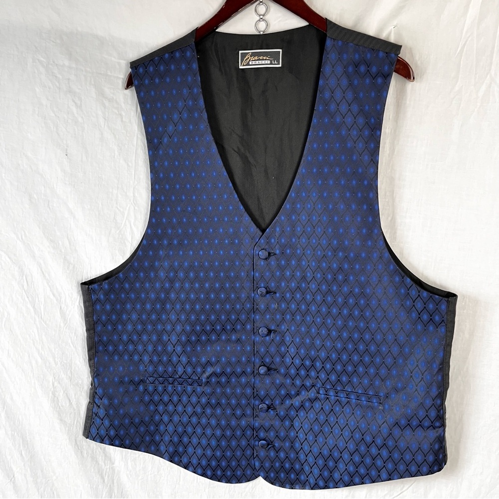 Vintage Waistcoat Vest Men LL Blue All Over Print Shiny Formal Western Fancy